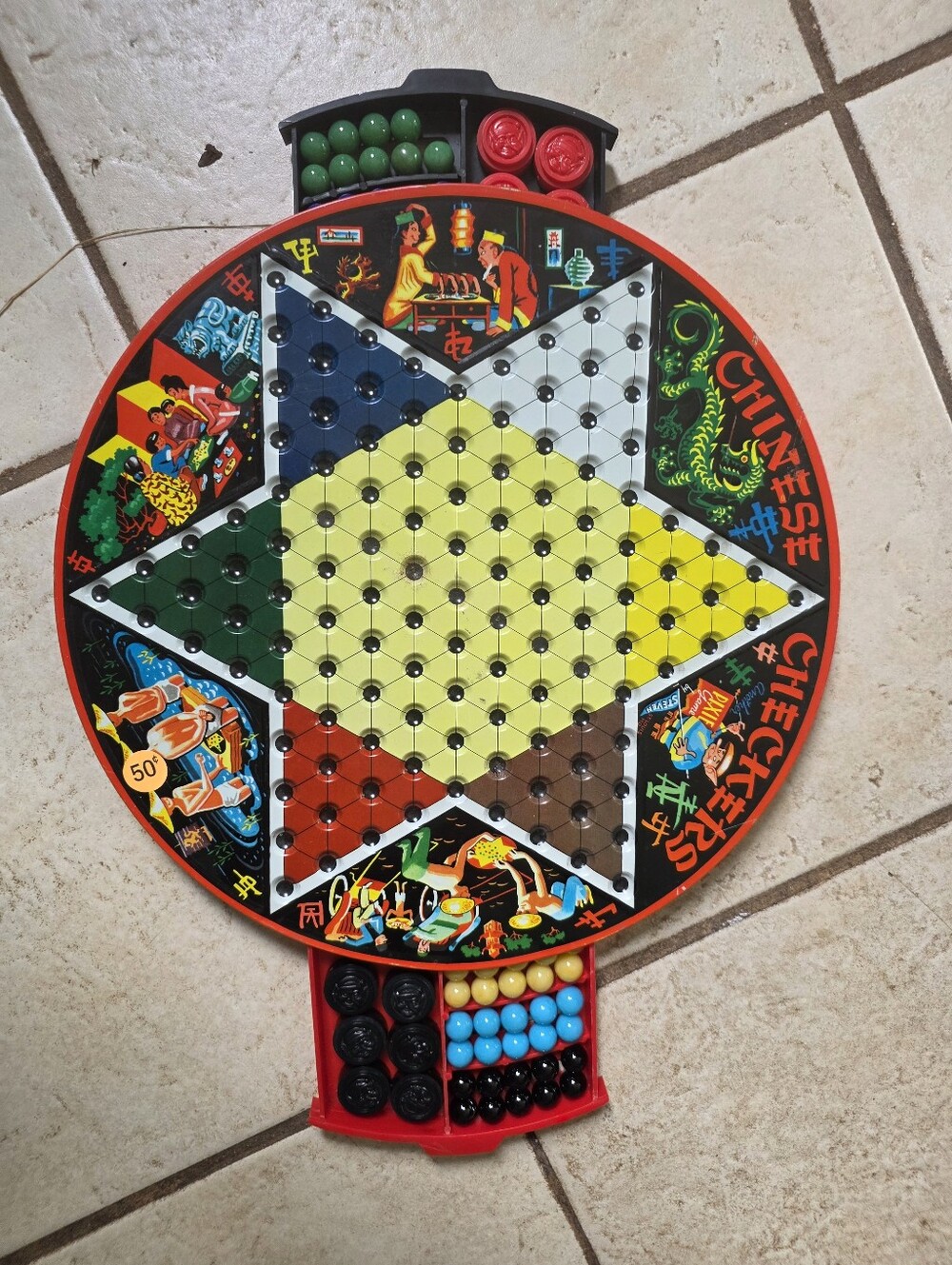 Vintage Chinese Checkers Pixie Game by STEVEN  Tin Metal Game Board Etc.